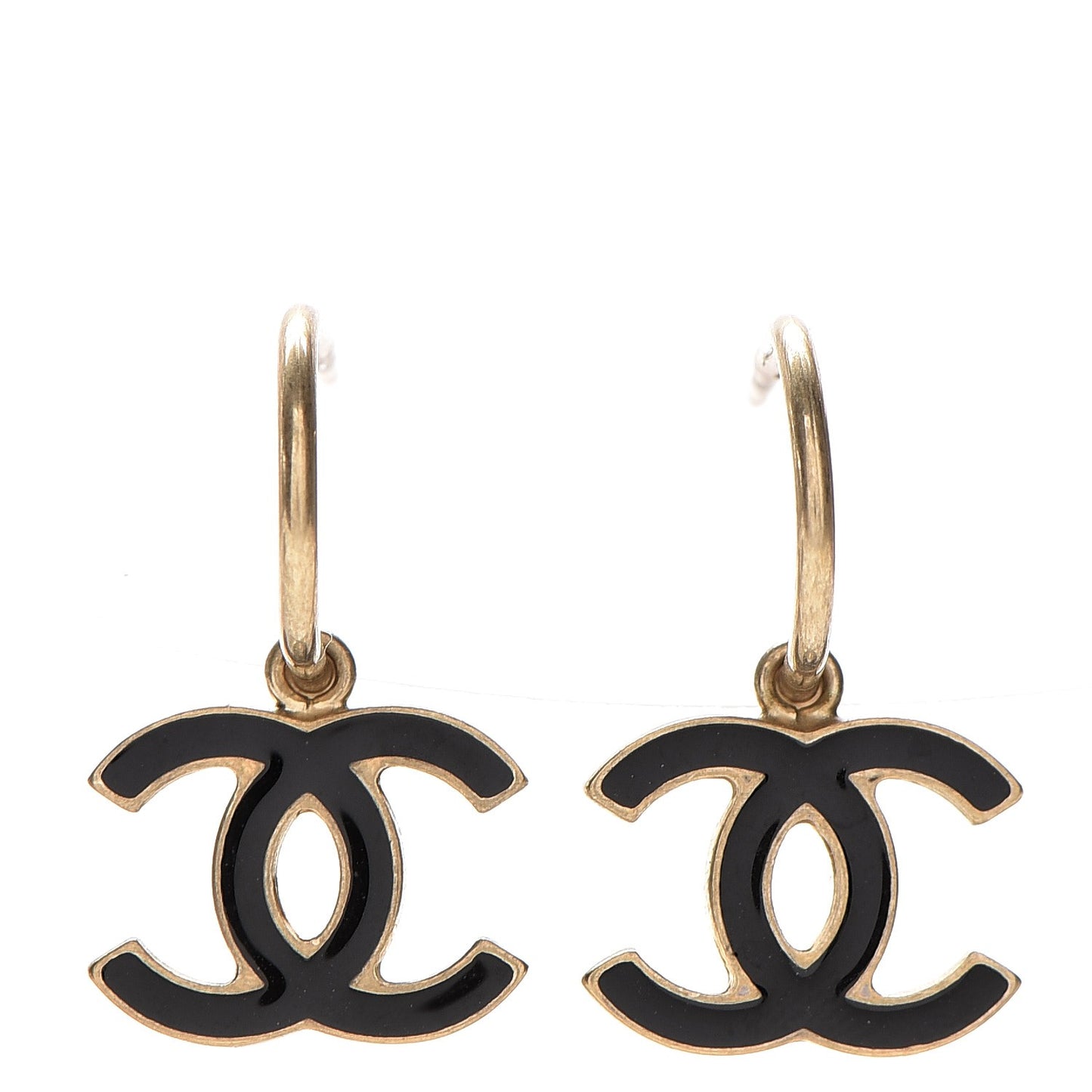 Enamel CC Dangle Earrings Gold Black