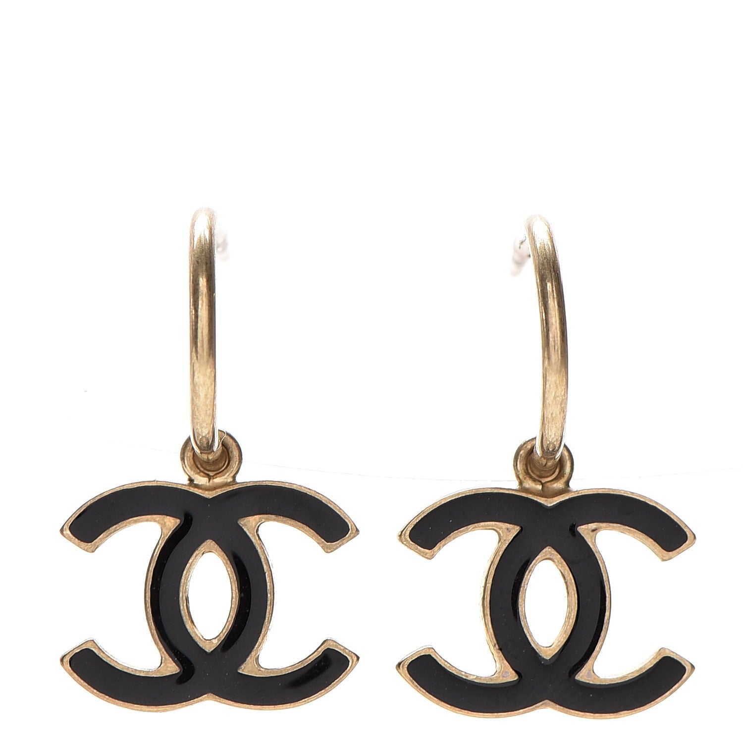 Chanel Enamel CC Dangle Earrings Gold Black 1 of 5