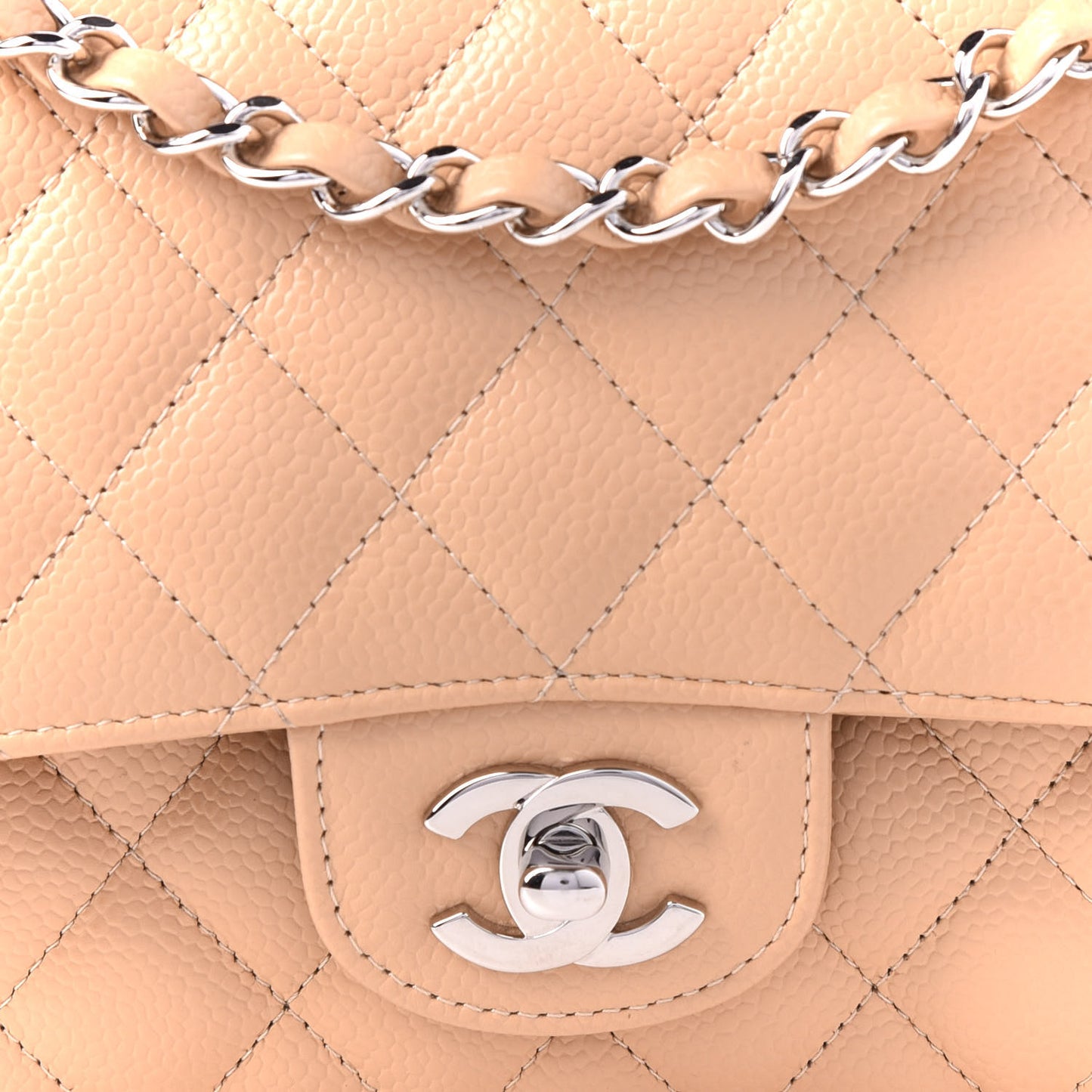 Caviar Quilted Medium Double Flap Beige