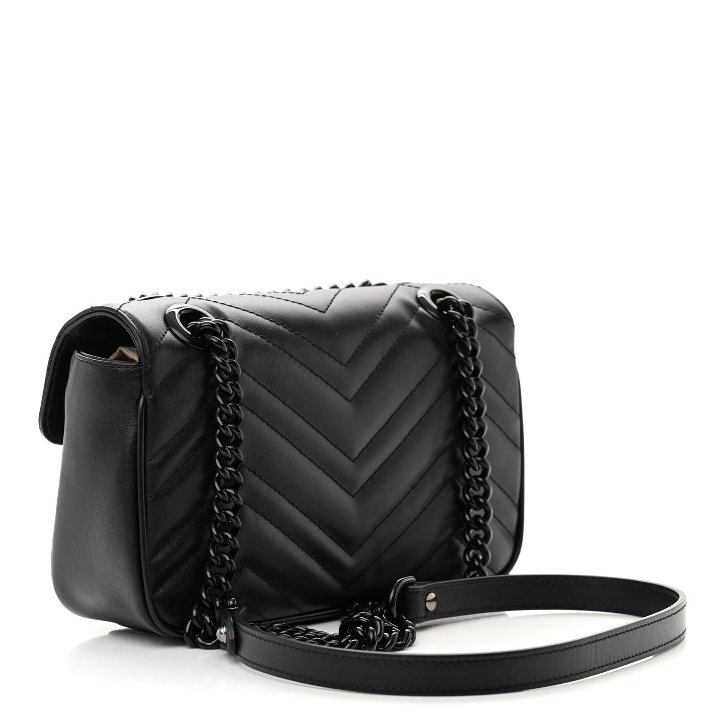 Calfskin Matelasse Monochrome Mini GG Marmont Shoulder Bag Black