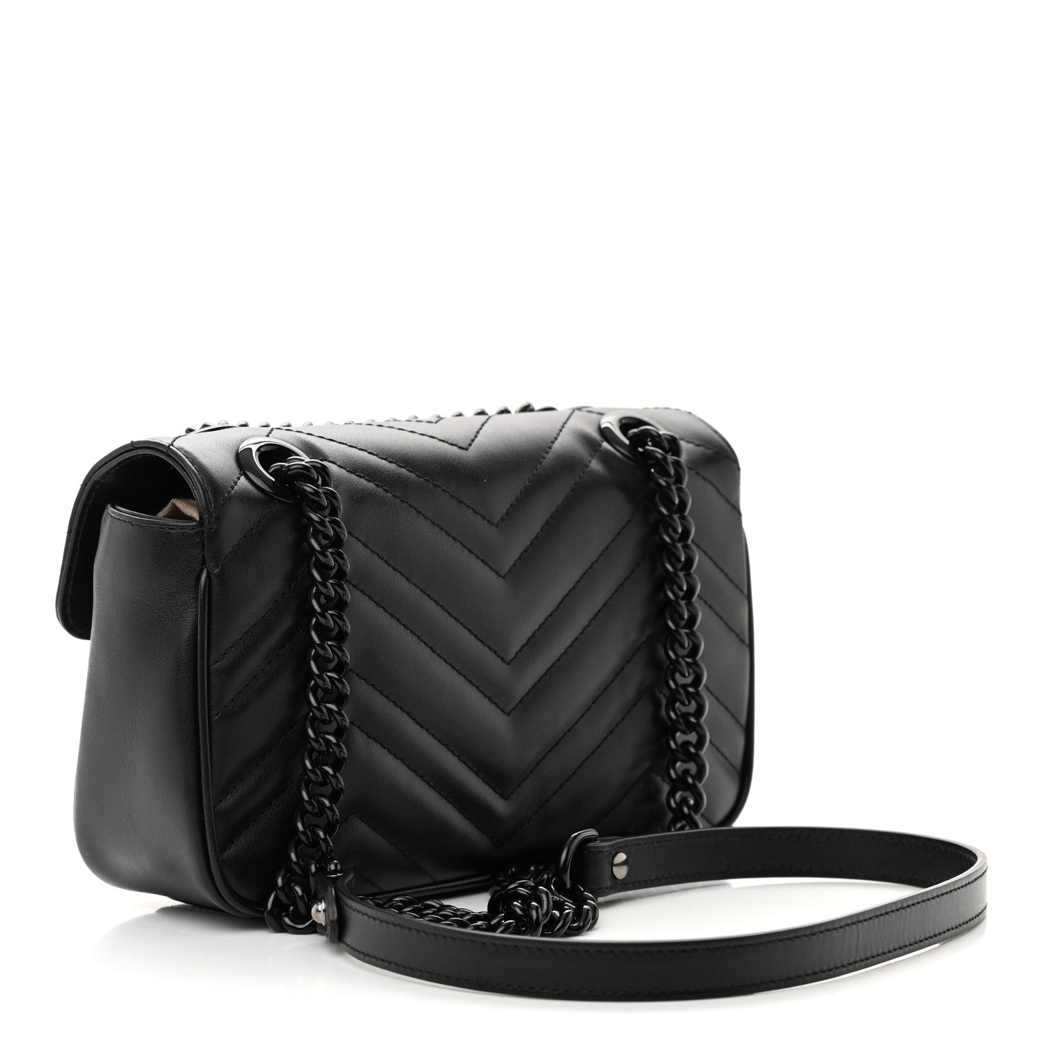 Gucci Calfskin Matelasse Monochrome Mini GG Marmont Shoulder Bag Black 3 of 11
