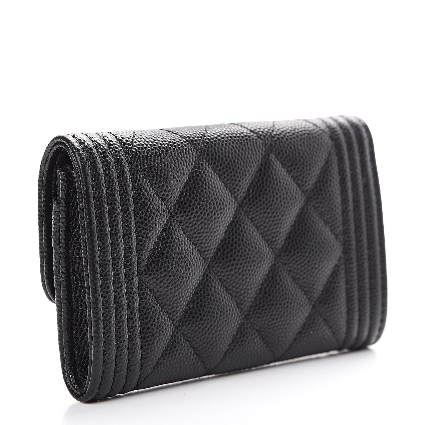 Caviar Quilted Boy Flap Card Holder Black
