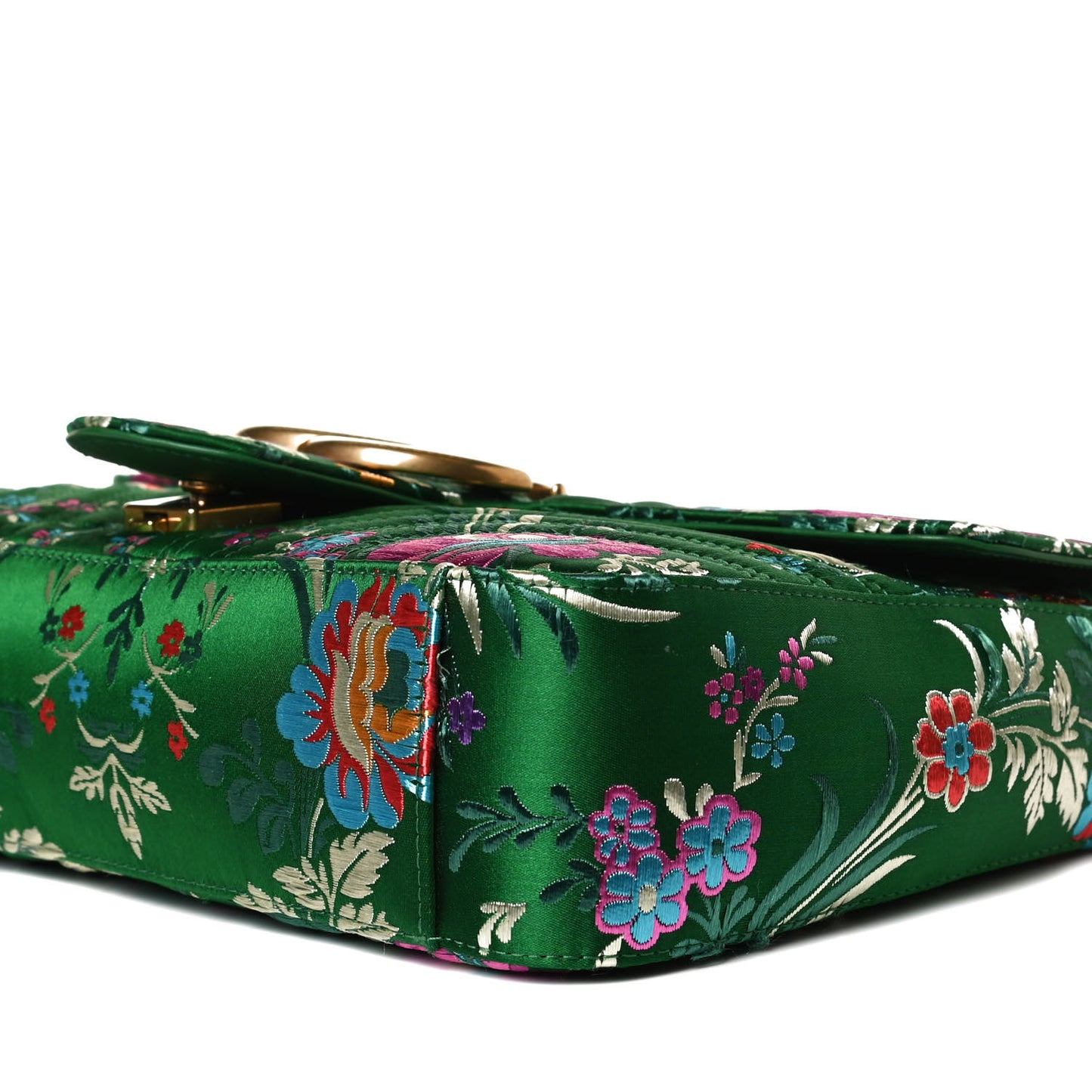 Jacquard Matelasse Floral Medium GG Marmont Shoulder Bag Green