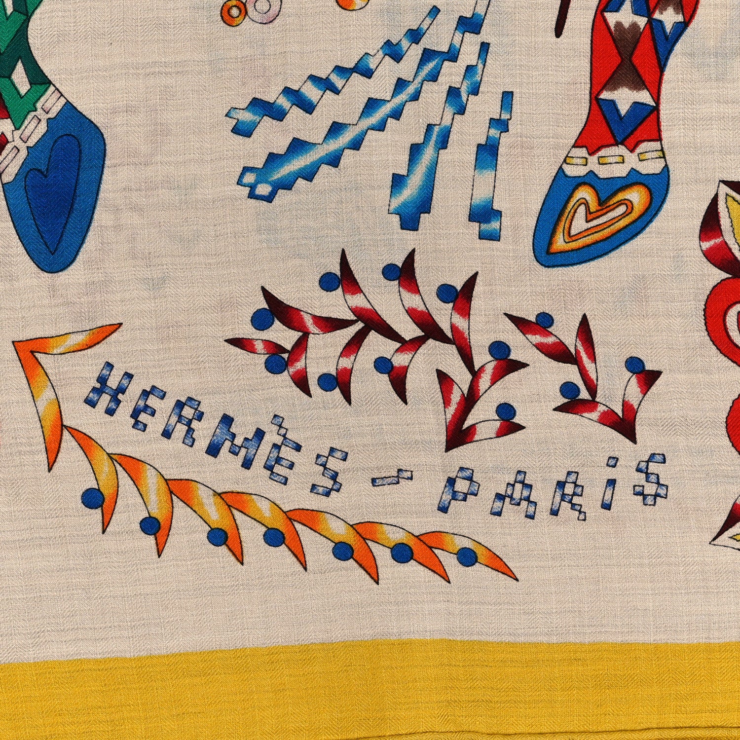 Hermes Cashmere Silk En Attendant Ulysse Shawl 140 Naturel Jaune D'Or 2 of 4