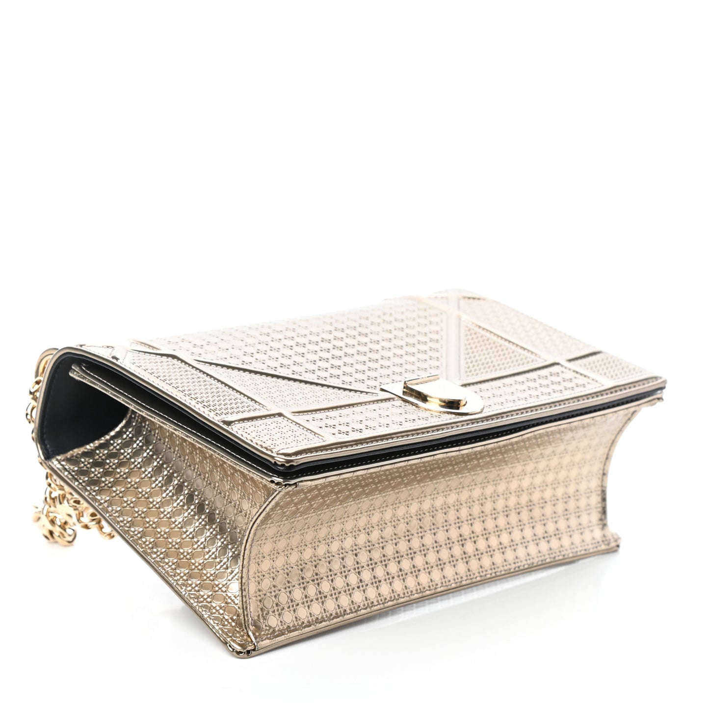Metallic Patent Micro-Cannage Medium Diorama Flap Bag Gold