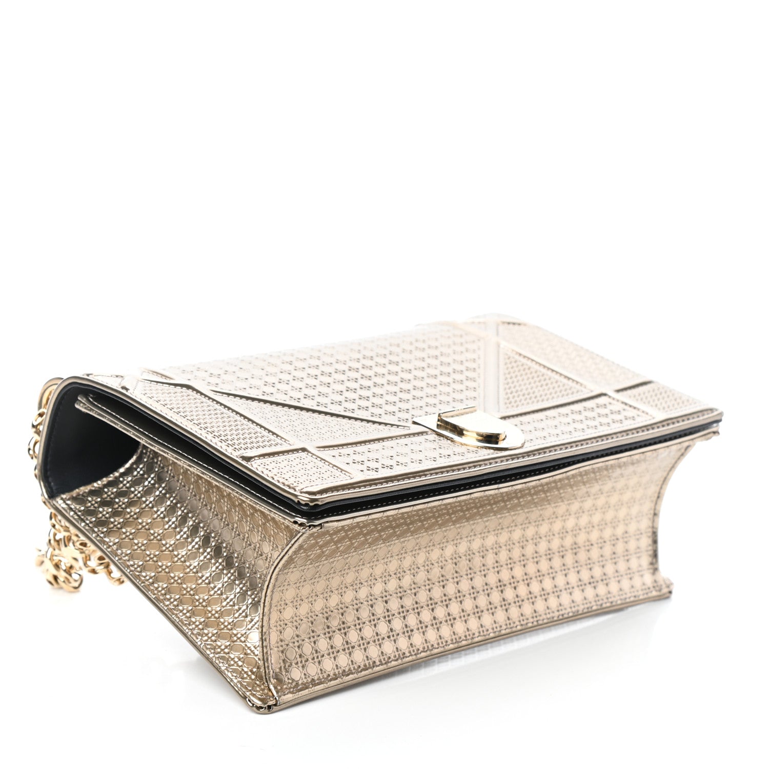 Christian Dior Metallic Patent Micro-Cannage Medium Diorama Flap Bag Gold 4 of 8
