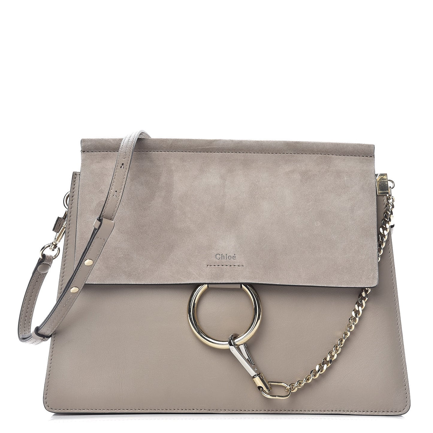 Calfskin Suede Medium Faye Shoulder Bag Motty Grey