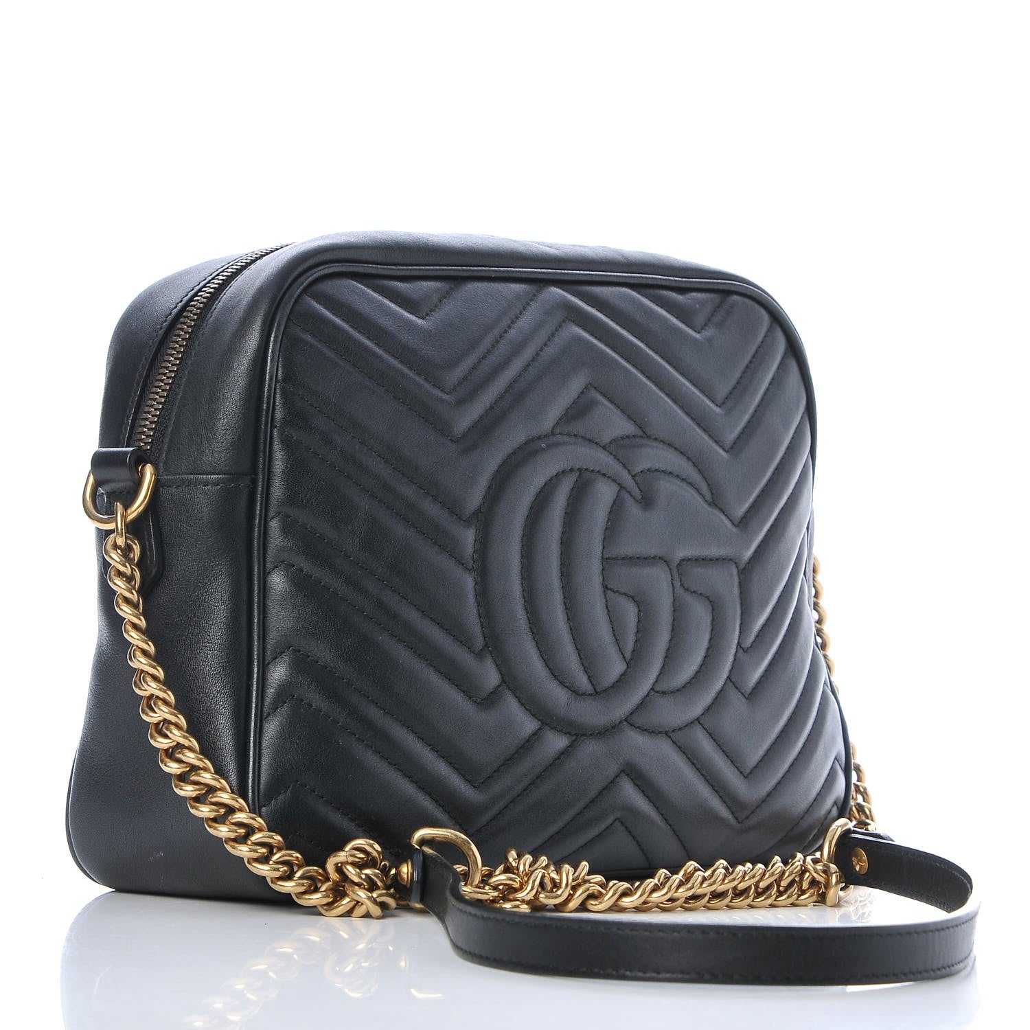 Gucci Calfskin Matelasse Medium GG Marmont Chain Shoulder Bag Black 3 of 8