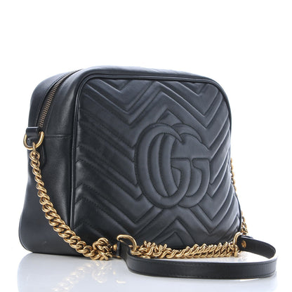 Gucci Calfskin Matelasse Medium GG Marmont Chain Shoulder Bag Black 3 of 8