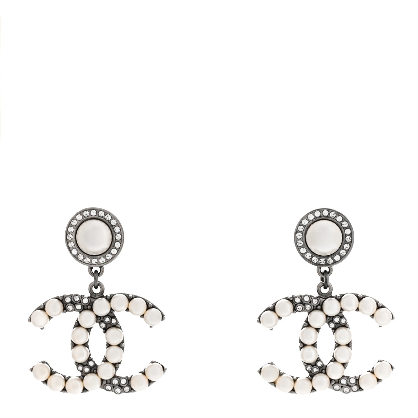 Pearl Crystal CC Drop Earrings Silver