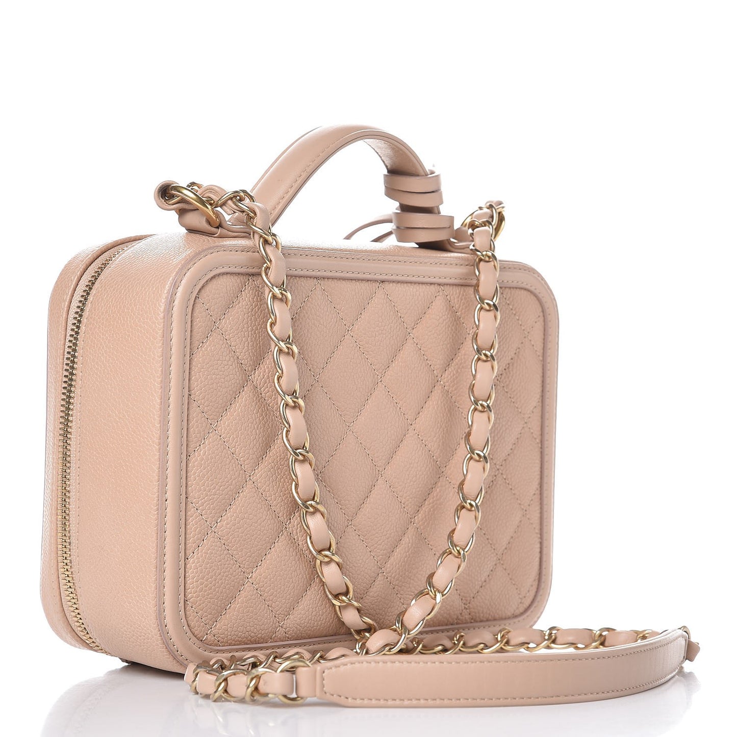Caviar Quilted Medium CC Filigree Vanity Case Beige