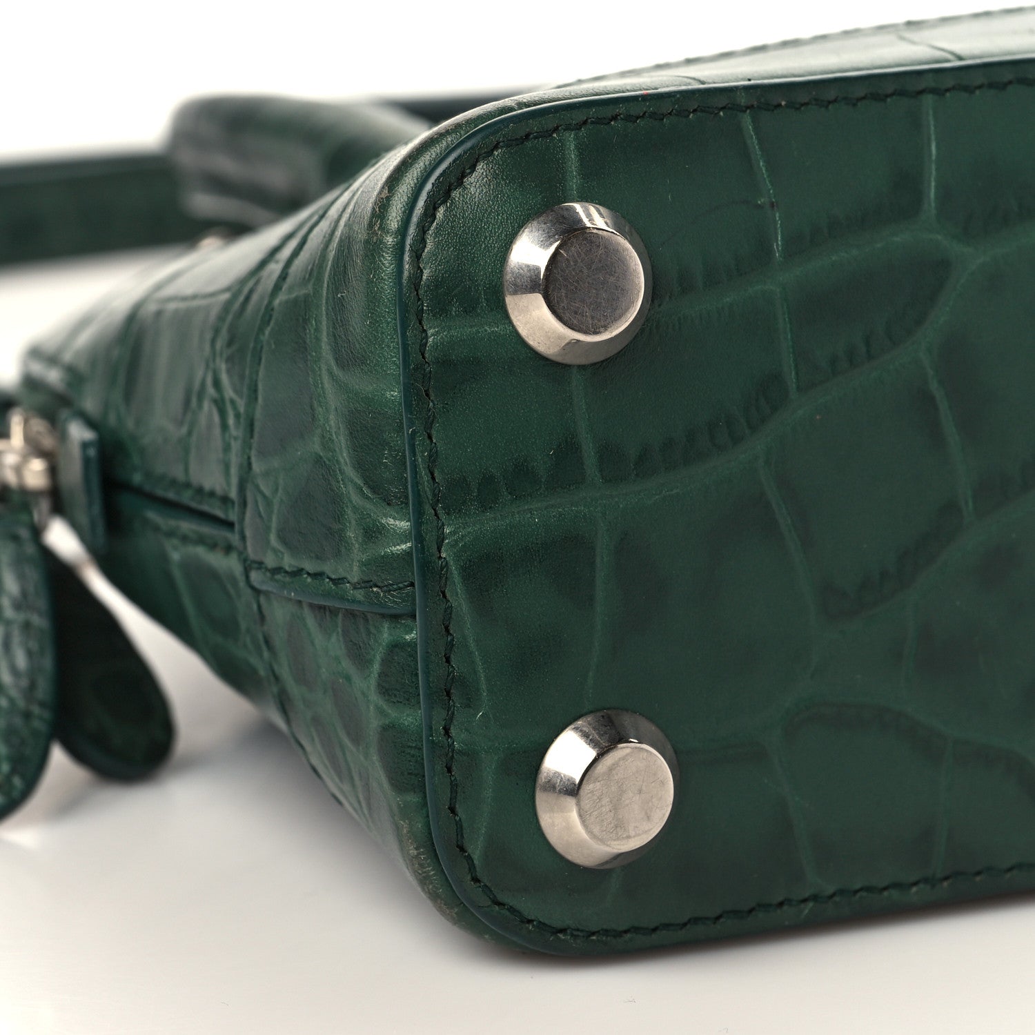 Balenciaga Calfskin Logo Crocodile Embossed XXS Ville Top Handle Bag Dark Green White 8 of 9