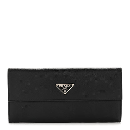 Prada Saffiano Triangle Continental Flap Wallet Black 1 of 11