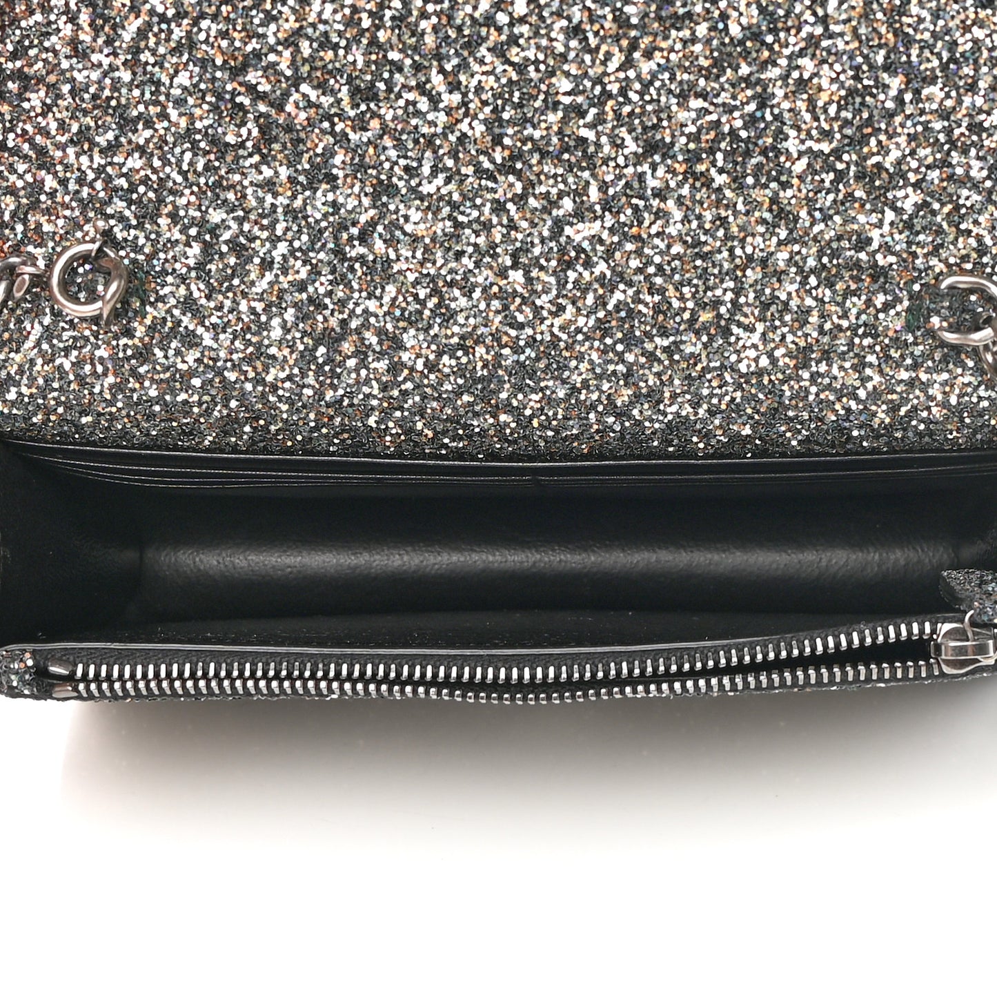 Metallic Glitter Classic Monogram Kate Tassel Chain Wallet Gun Metal Black