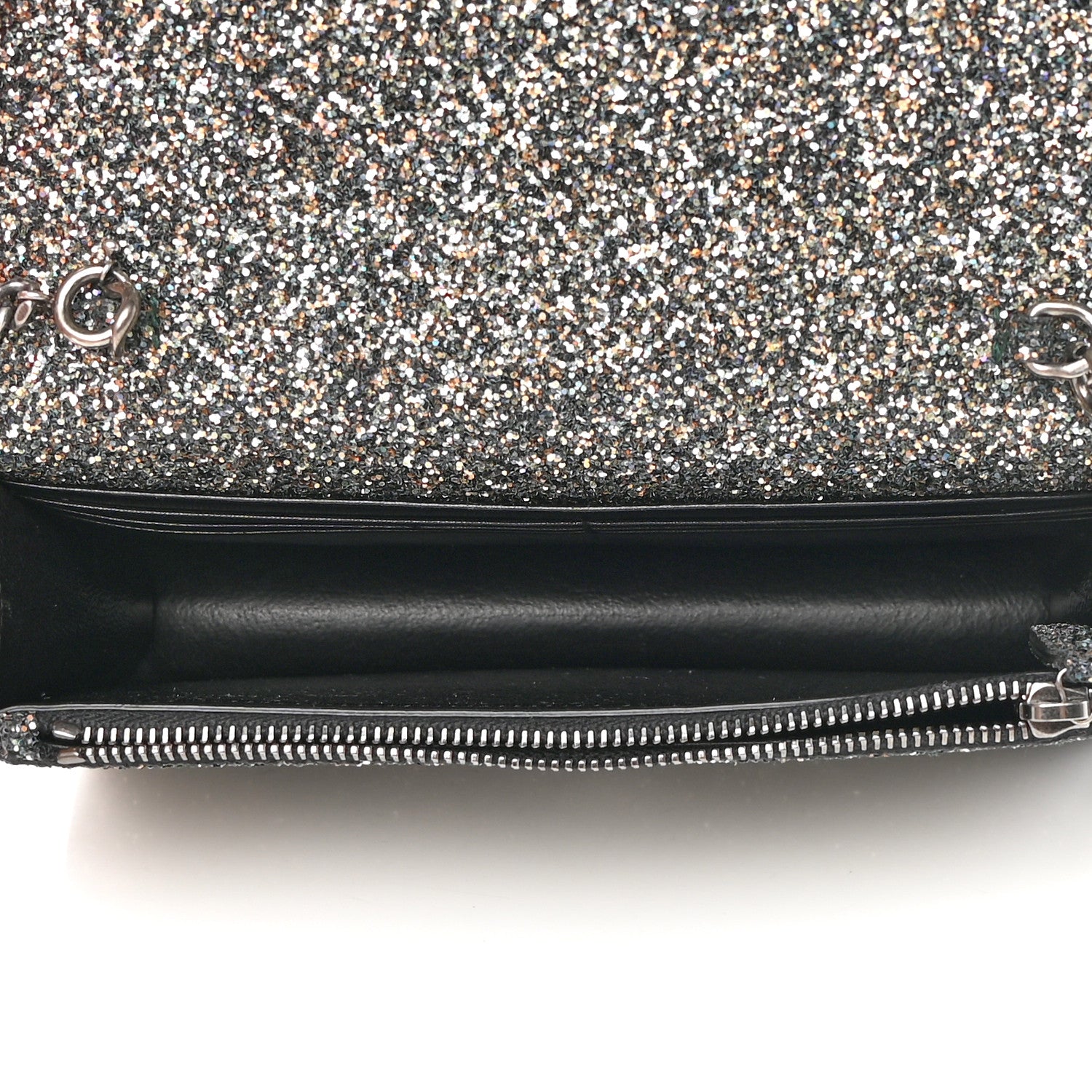 Saint Laurent Metallic Glitter Classic Monogram Kate Tassel Chain Wallet Gun Metal Black 5 of 13