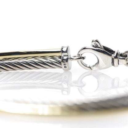 David Yurman Sterling Silver 18K Yellow Gold 3mm Crossover Bracelet 4 of 5