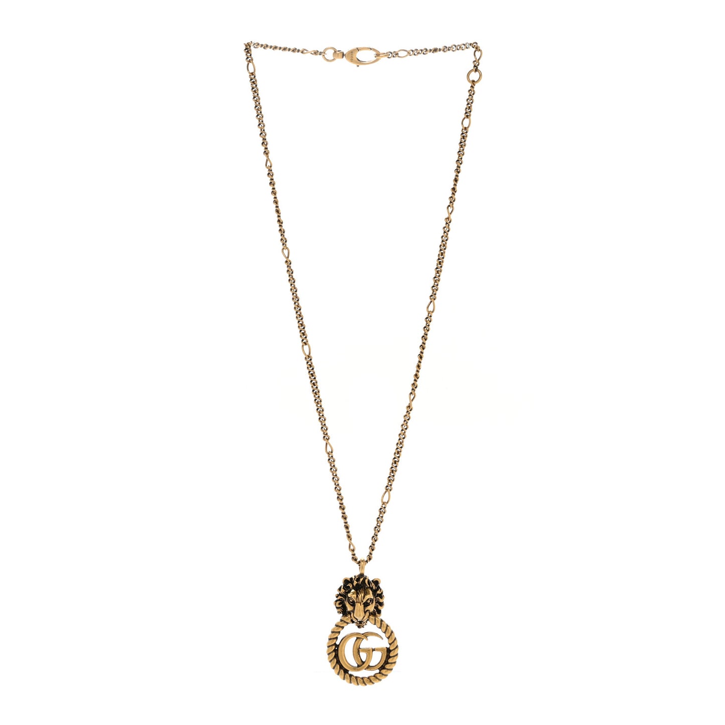 Metal Lion Head GG Necklace Aged Gold