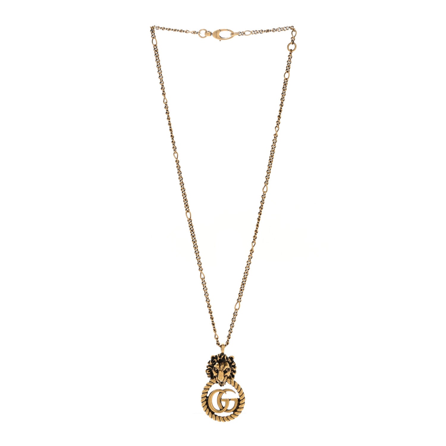 Gucci Metal Lion Head GG Necklace Aged Gold 3 of 5