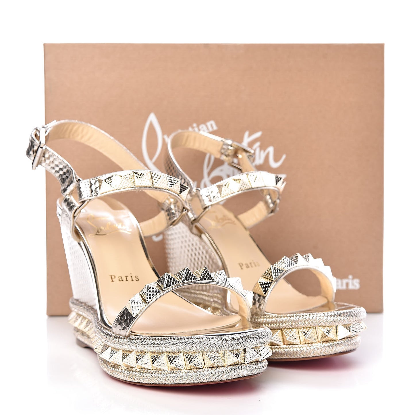 Calfskin Cubiste Pyraclou 110 Wedge Sandals 36 Platine