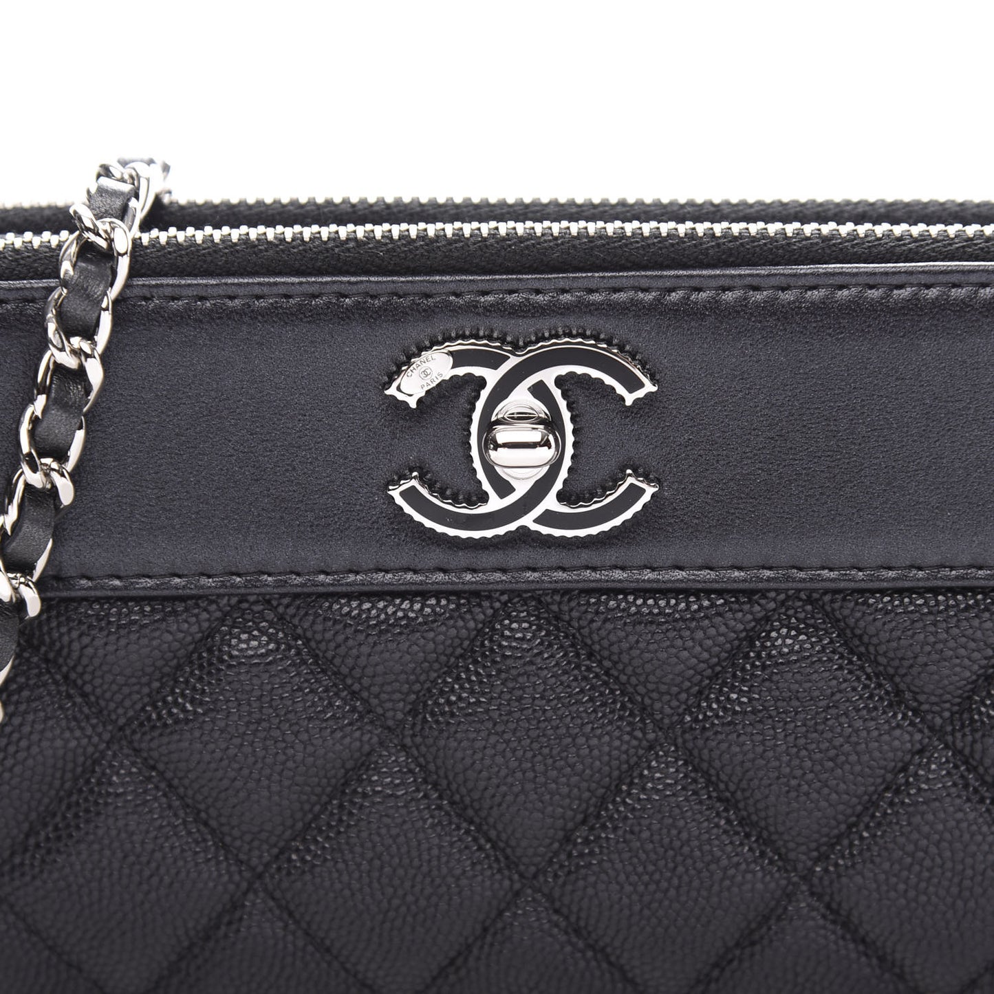 Caviar Quilted Small Vintage Mademoiselle Clutch With Chain Black