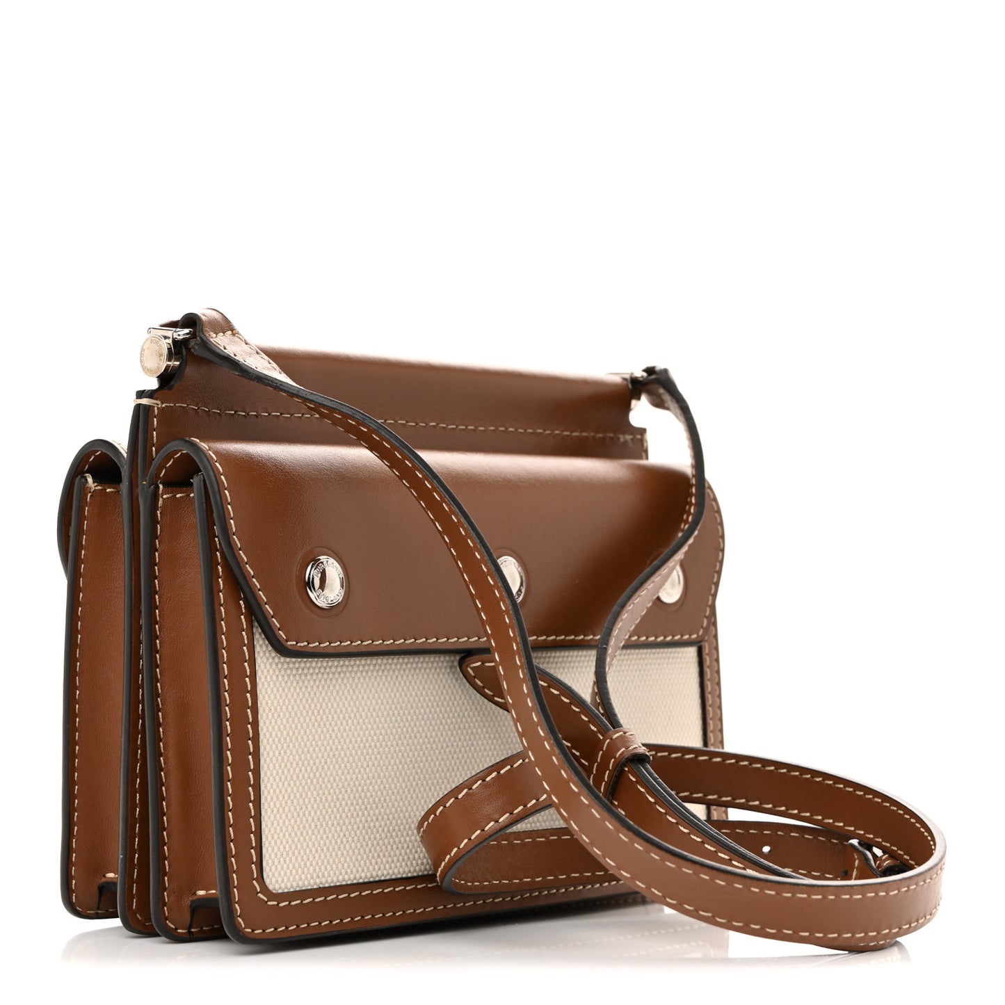Smooth Calfskin Canvas Horseferry Print Mini Title Bag with Pocket Natural Malt Brown
