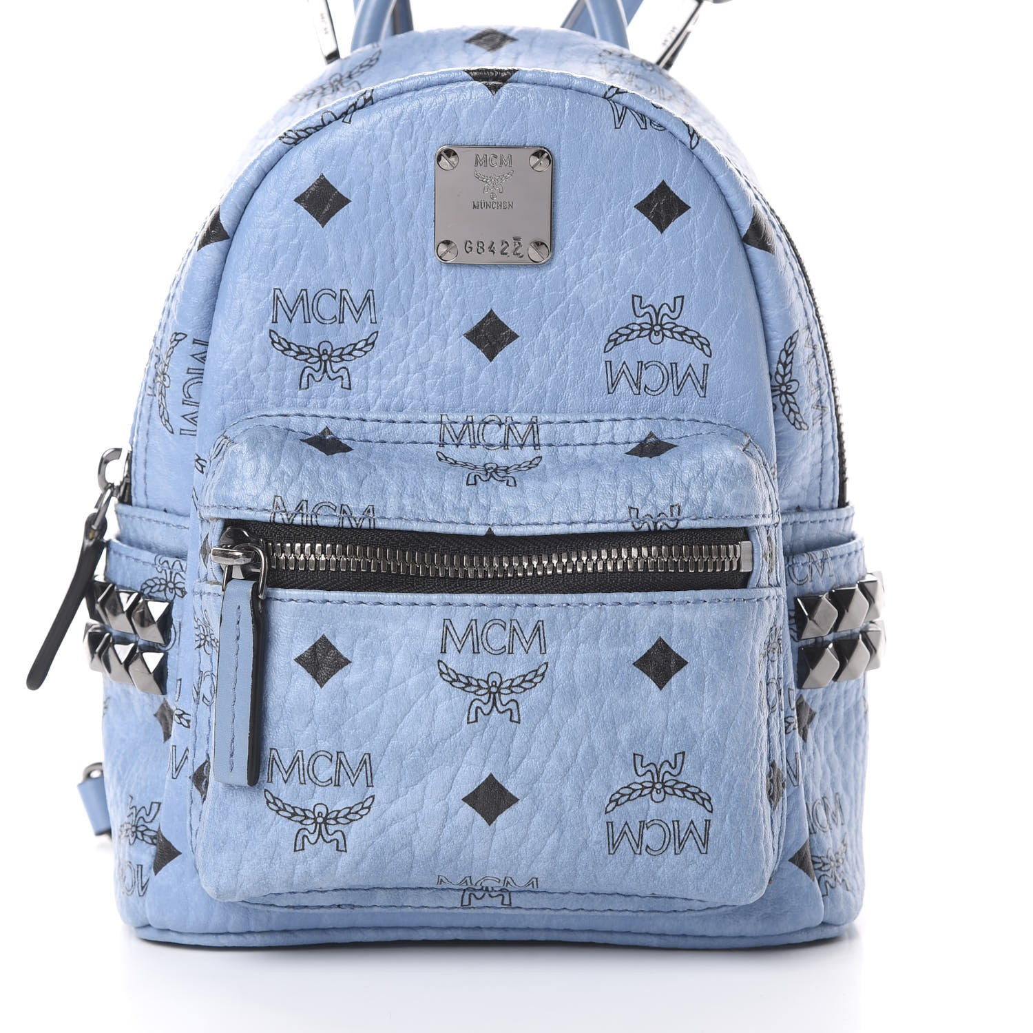 MCM Visetos Side Stud X-Mini Stark Bebe Boo Backpack Blue 7 of 9
