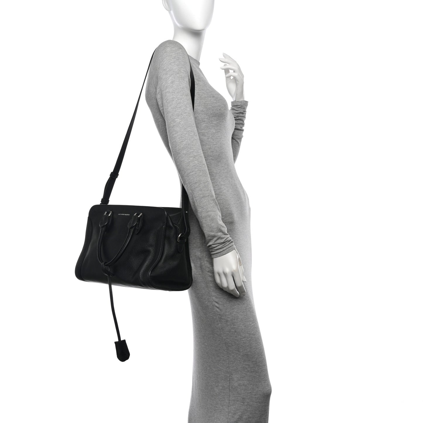 Pebbled Calfskin Small Skull Padlock Zip Around Tote Black