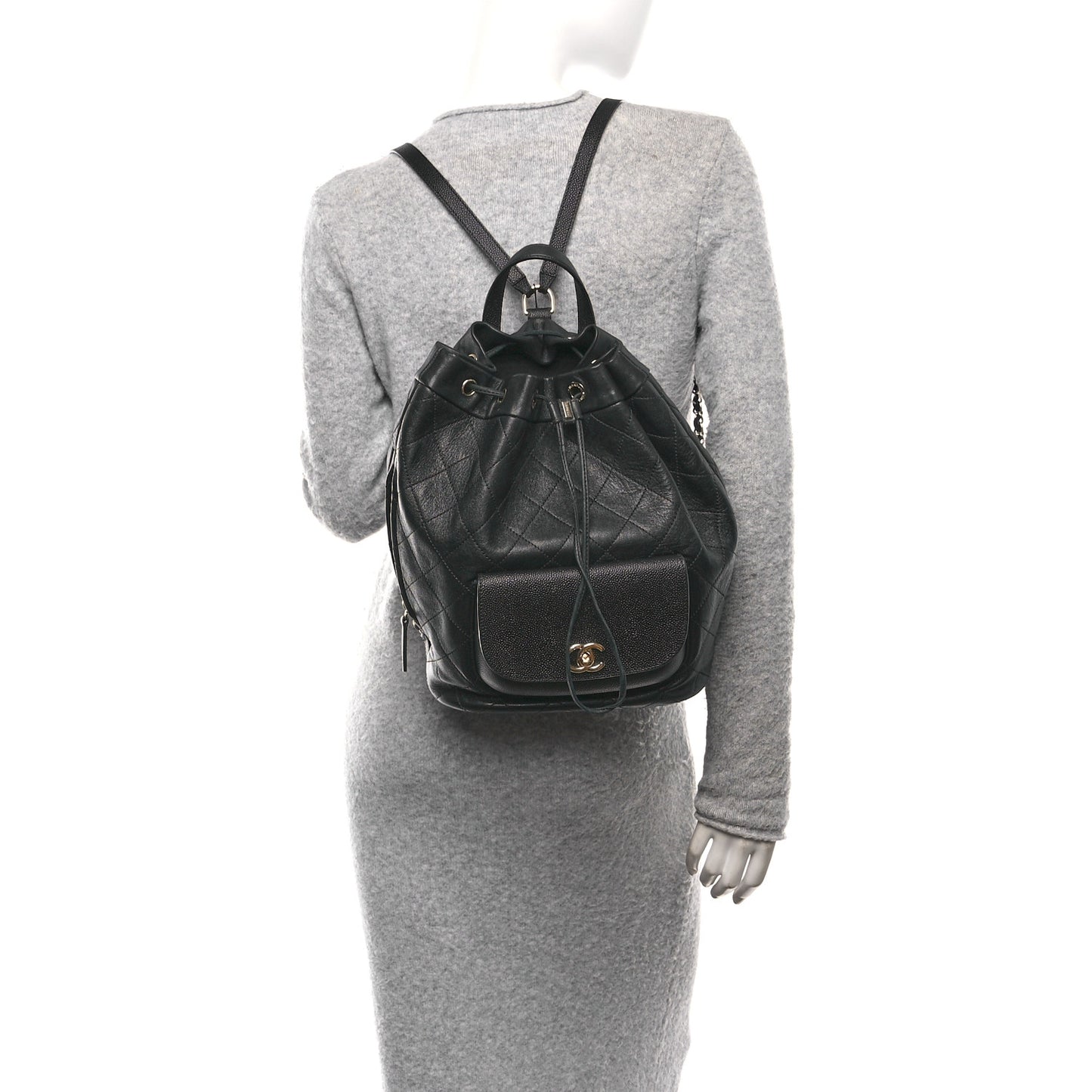 Sheepskin Caviar Quilted Daily Round Backpack Black