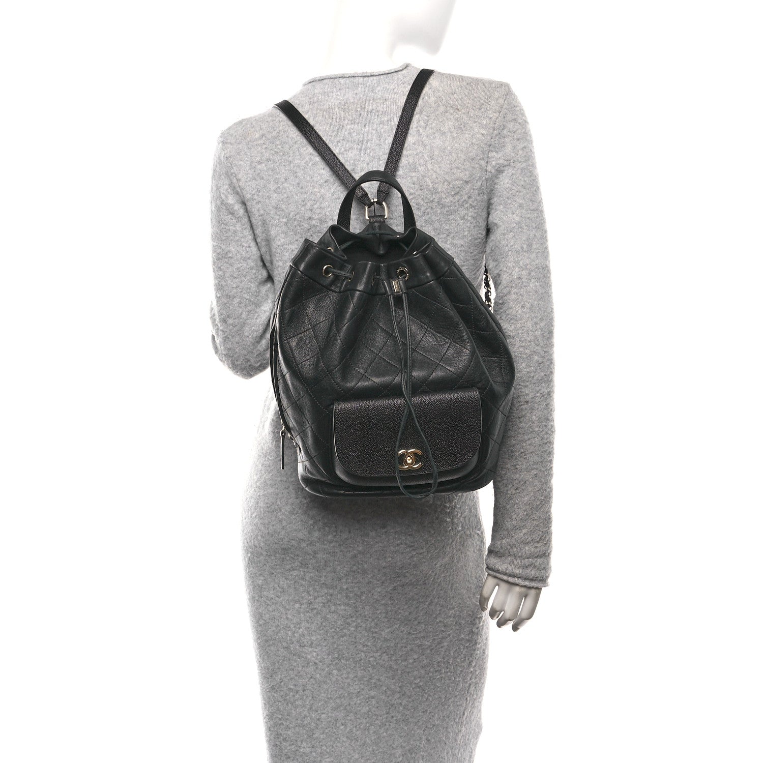 Chanel Sheepskin Caviar Quilted Daily Round Backpack Black 2 of 10