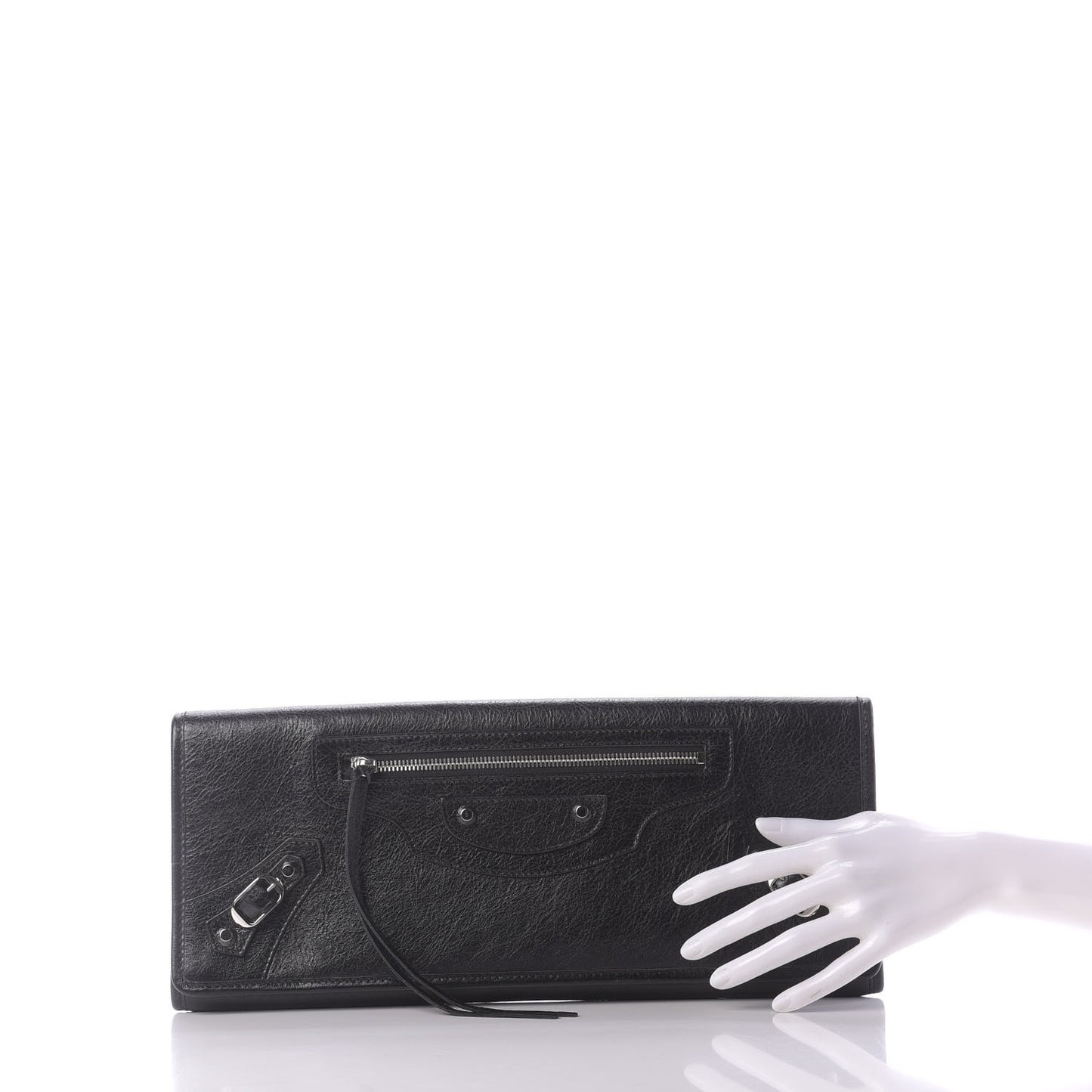 Agneau Classic Silver Hardware Long Clutch Black