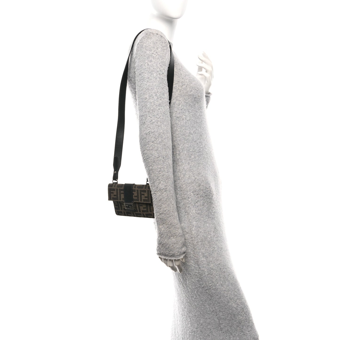 Recycled Fabric Jacquard Vitello Grace FF 1974 Baguette Belt Pouch Tobacco Moro Black