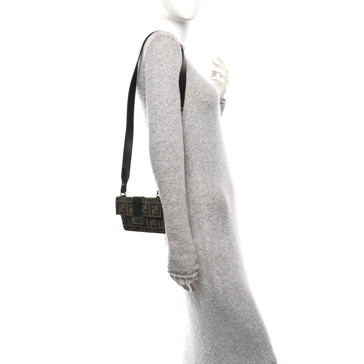 Fendi Recycled Fabric Jacquard Vitello Grace FF 1974 Baguette Belt Pouch Tobacco Moro Black 2 of 12