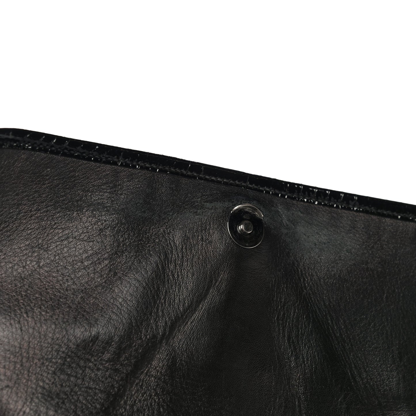 Patent Crocodile Embossed Lambskin Monogram Medium Niki Chain Satchel Black