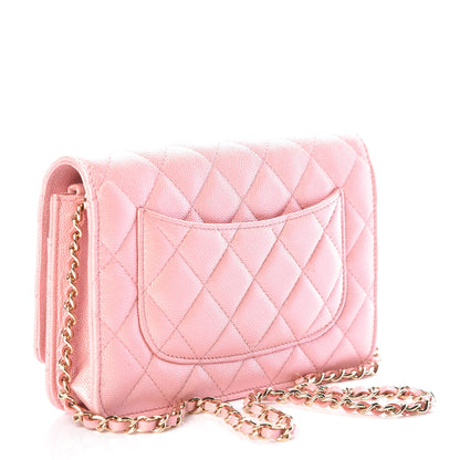 Chanel Iridescent Caviar Quilted Wallet on Chain WOC Rose Pink 3 of 10