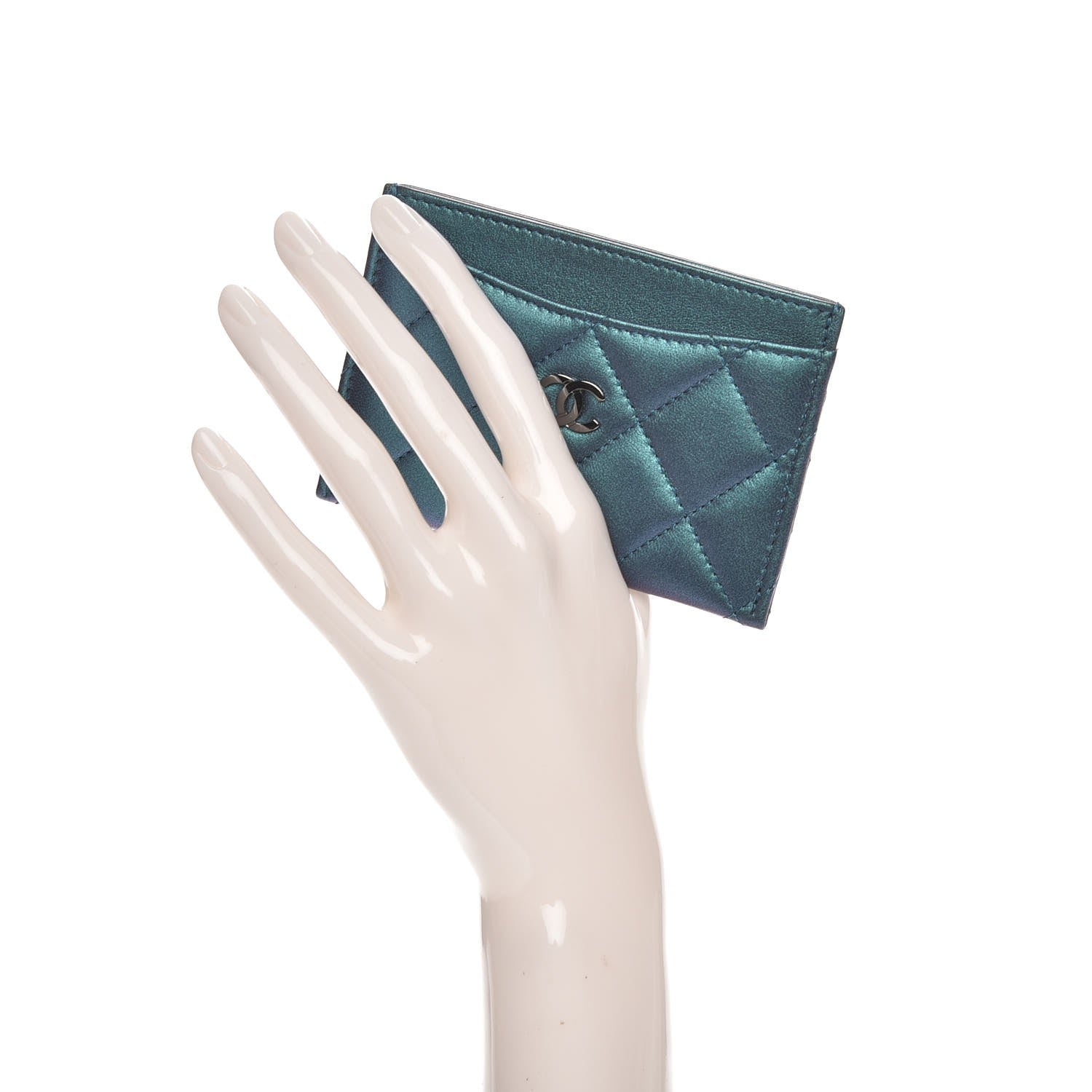 Chanel Metallic Lambskin Quilted Card Holder Turquoise 2 of 8