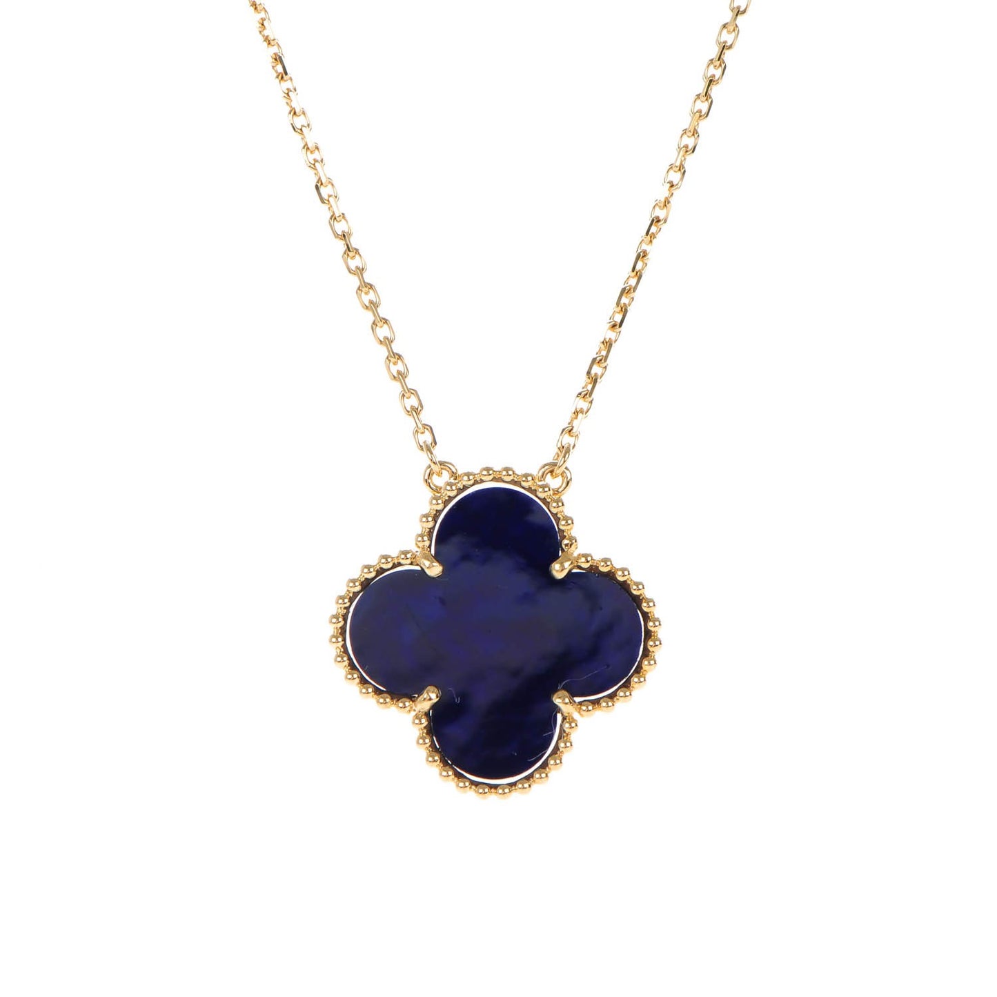 18K Yellow Gold Blue Sevres Porcelain Magic Alhambra Vendome Necklace