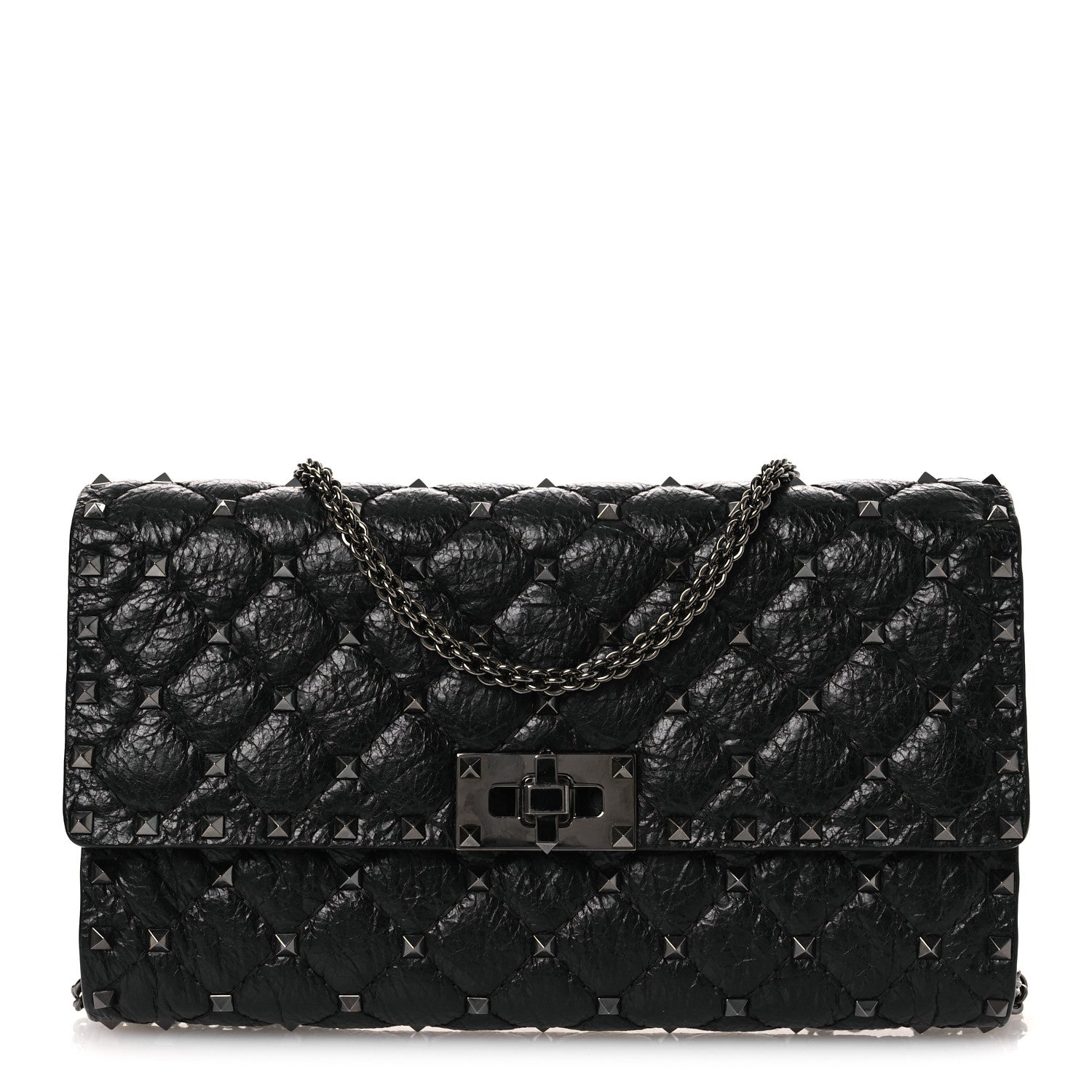Valentino Garavani Craquele Nappa Rockstud Spike Wallet on Chain Black 1 of 9