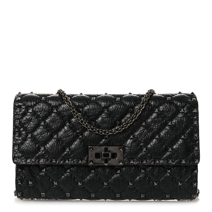 Valentino Garavani Craquele Nappa Rockstud Spike Wallet on Chain Black 1 of 9
