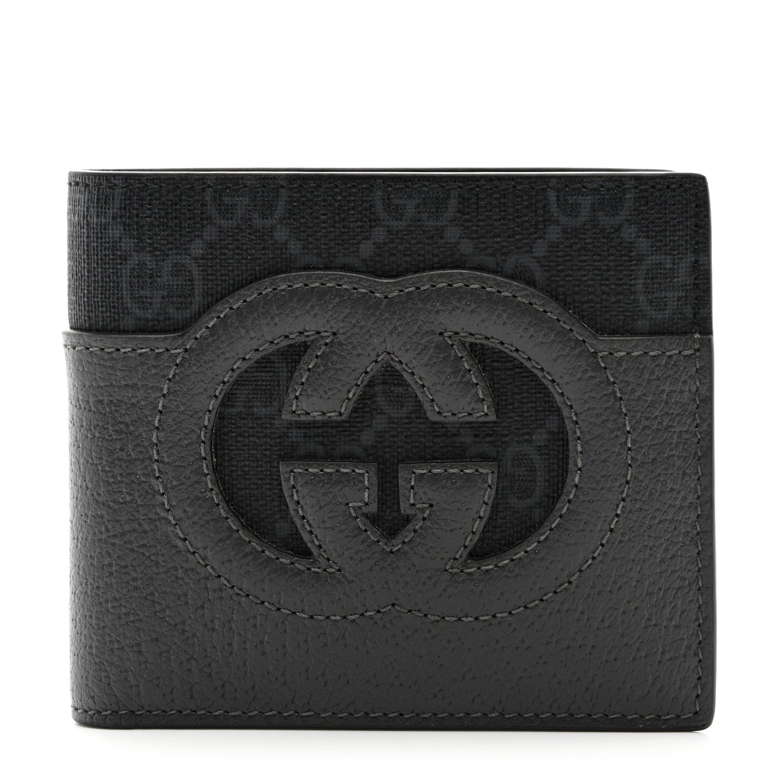 Gucci GG Supreme Monogram Azalea Calfskin Retro Interlocking G Bi-Fold Wallet Black 1 of 7