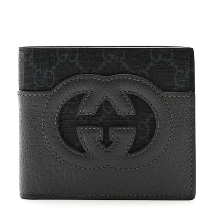 Gucci GG Supreme Monogram Azalea Calfskin Retro Interlocking G Bi-Fold Wallet Black 1 of 7