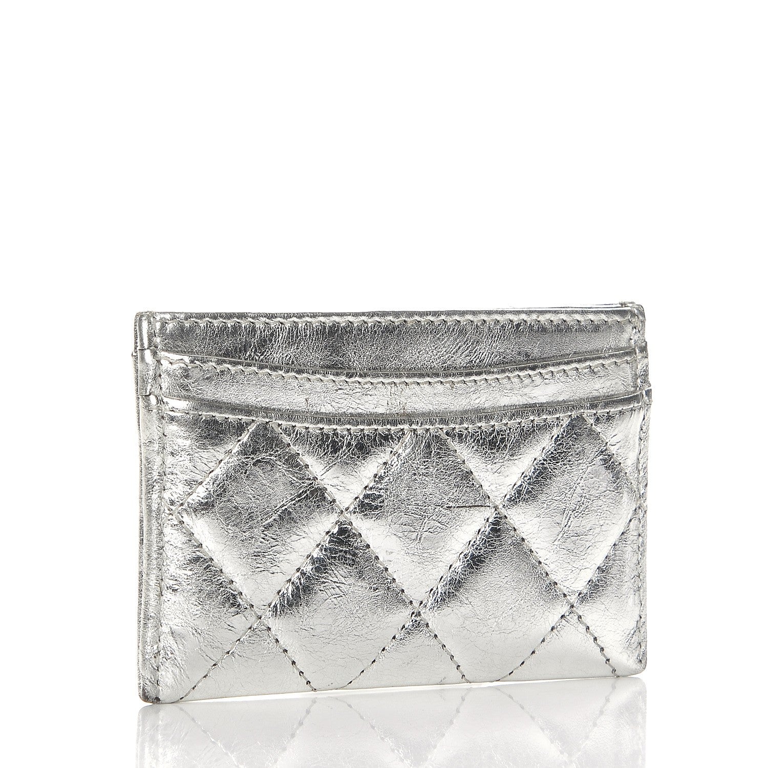Chanel Metallic Aged Calfskin Quilted Reissue Card Holder Silver 3 of 10