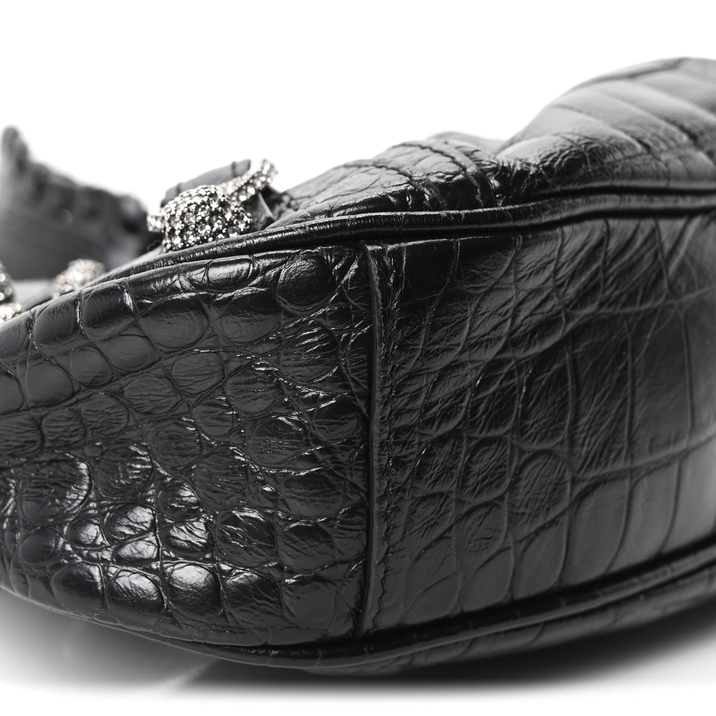 Extra Supple Calfskin Crystal Crocodile Embossed Le Cagole Shoulder Bag XS Black