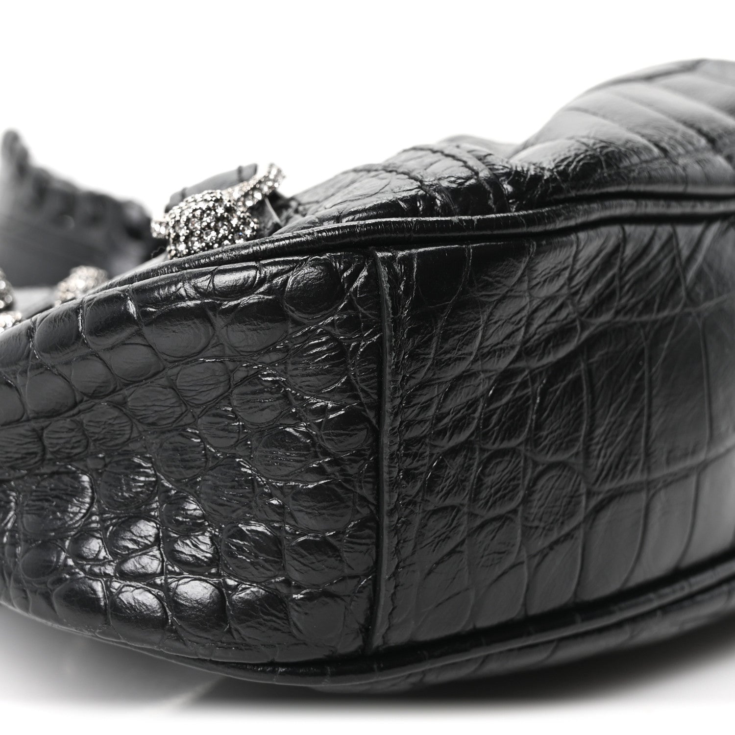 Balenciaga Extra Supple Calfskin Crystal Crocodile Embossed Le Cagole Shoulder Bag XS Black 10 of 11