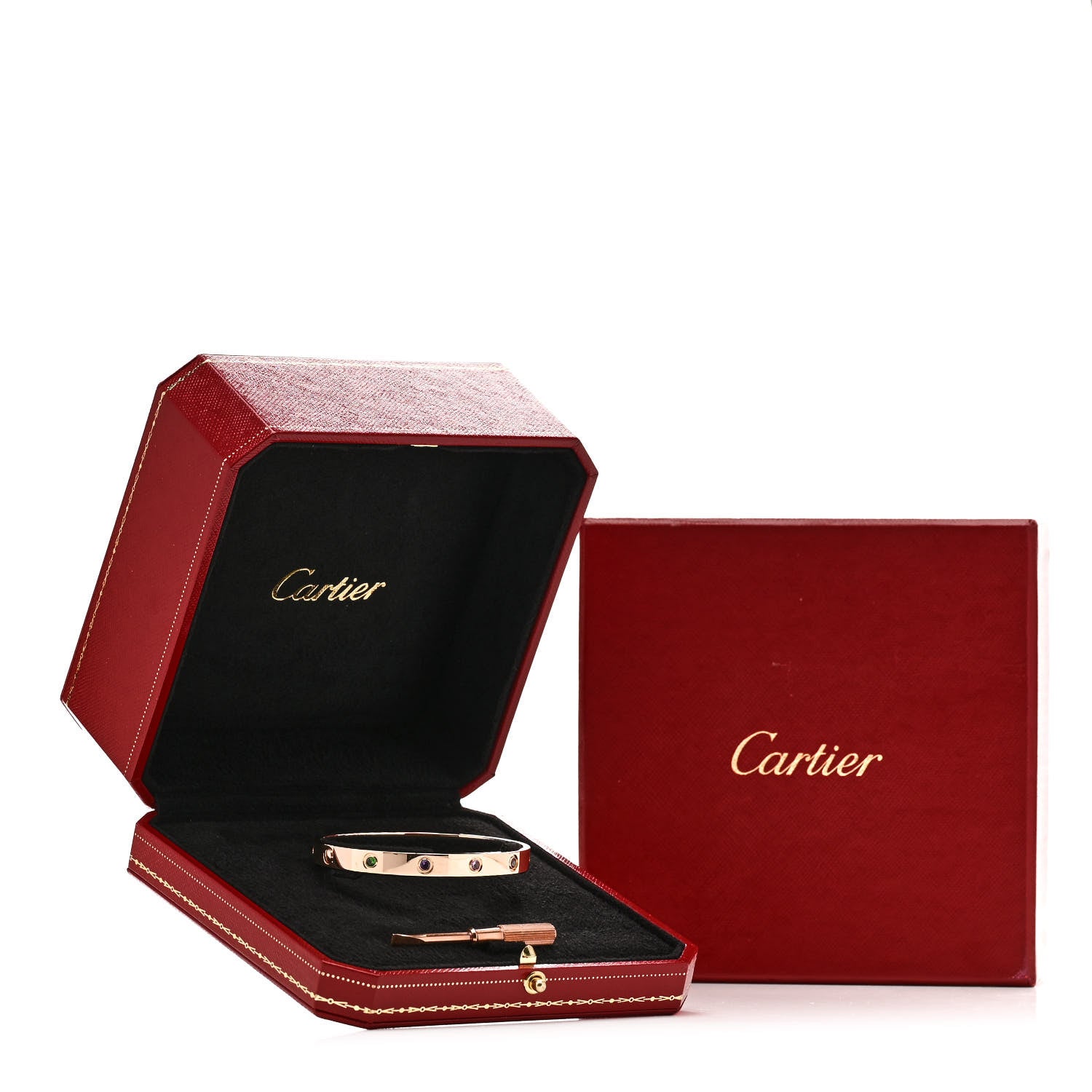 Cartier 18K Pink Gold Sapphire Garnet Amethyst LOVE Bracelet 17 9 of 9