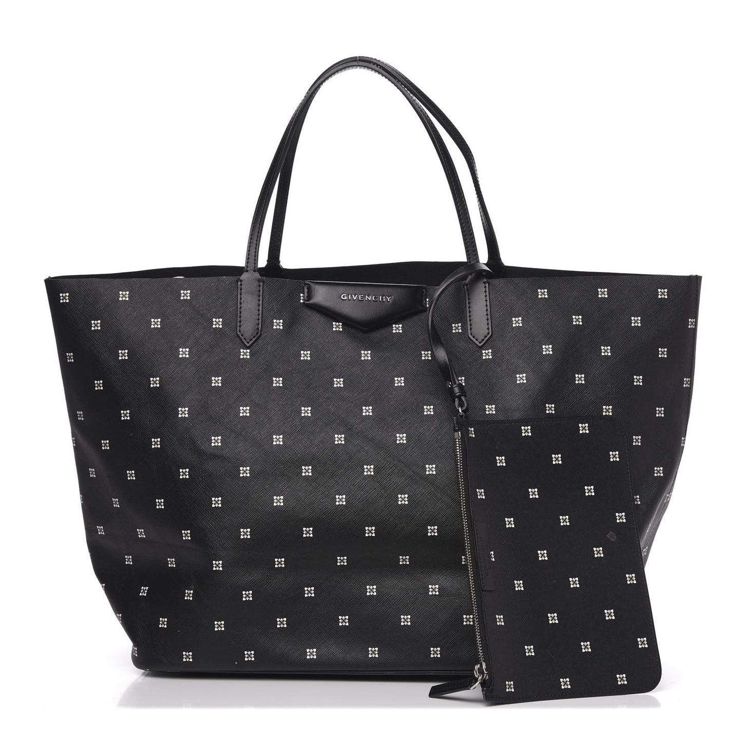 Textured Coated Canvas Mini Lilies Print Large Antigona Tote Black