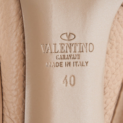 Valentino Garavani Pebbled Calfskin Rockstud Ankle Strap 100mm Pumps 40 Camel Rose 6 of 8