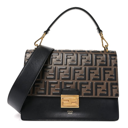 Fendi Vitello Liberty Bi-Color FF 1974 Embossed Chain Strap Kan U Shoulder Bag Black Maya 1 of 10