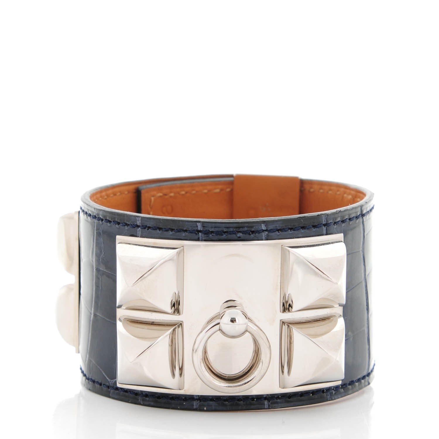 Hermes Shiny Alligator Collier De Chien CDC S Bracelet Bleu Marine 1 of 7