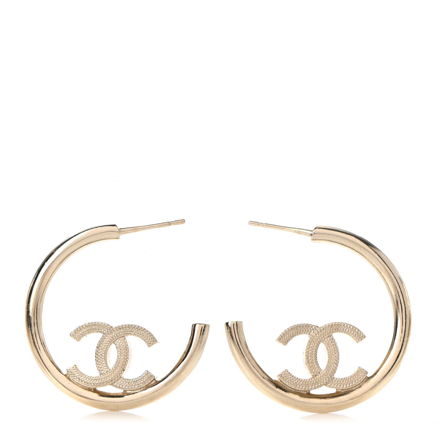 Metal Textured CC Hoop Earrings Gold