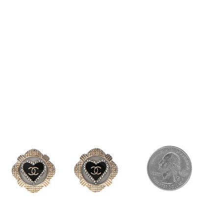 Chanel Resin Crystal Quilted CC Heart Earrings Gold Black 2 of 4